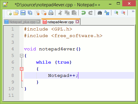 Notepad++ code editor