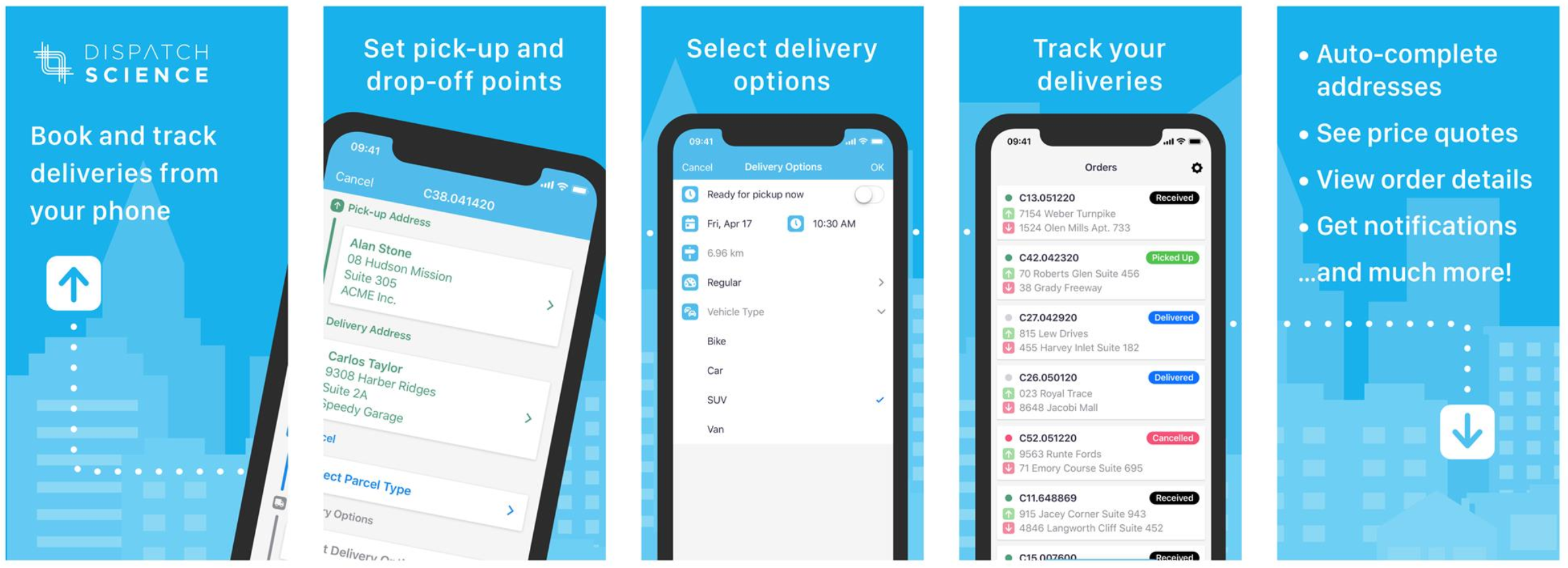 Dispatch Science Software - Customer mobile self-service order booking app