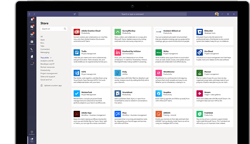Microsoft Teams Software - A range of apps can be integrated with Microsoft Teams