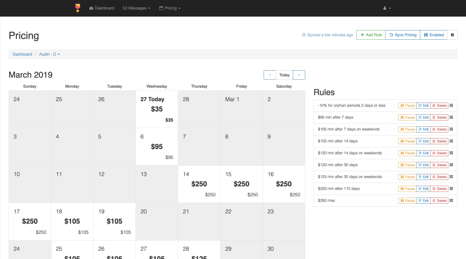 Superhost Tools pricing calendar screenshot