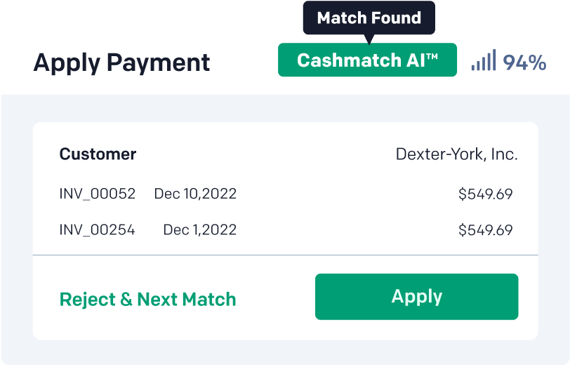 CashMatch AI™: Make payment matching easy by automatically detecting and processing remittance advice and handling short payments, overpayments, and more intelligently.