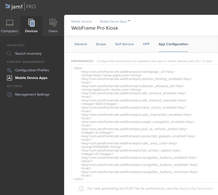 WebFrame Kiosk Software - WebFrame Kiosk MDM integration