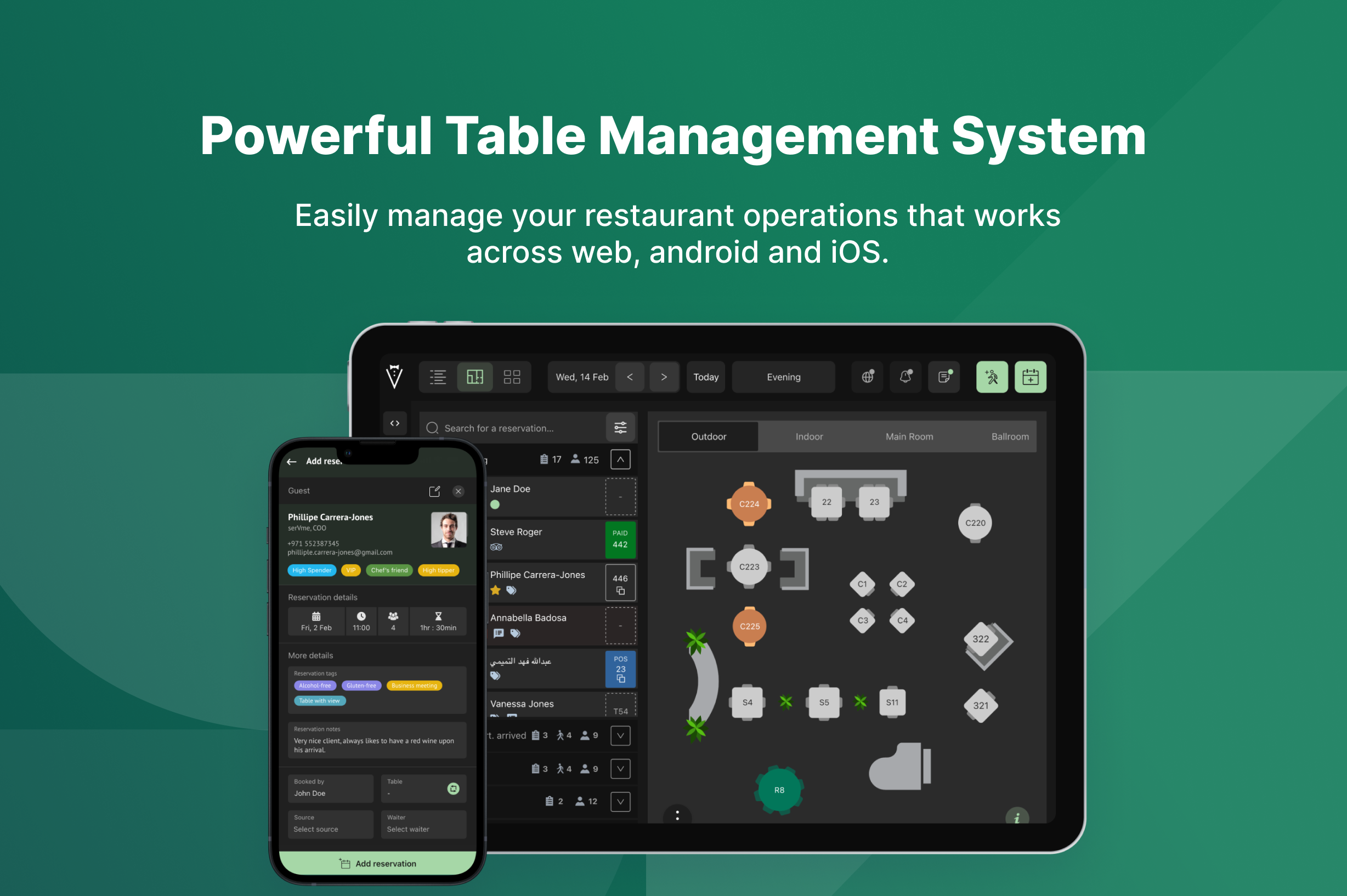 Servme screenshot: Table Management System