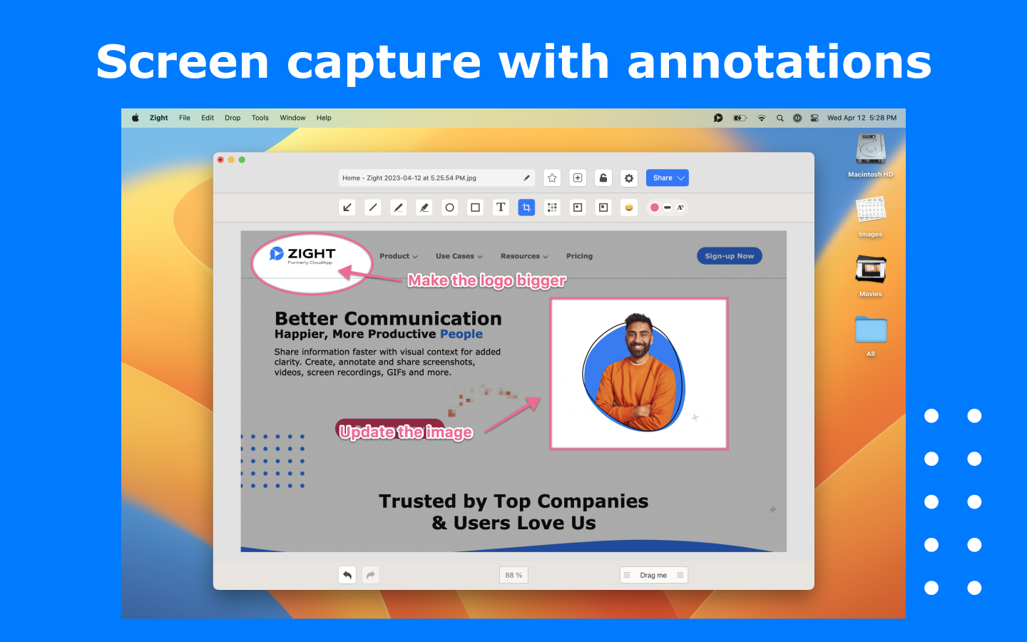 Screen capture with annotations