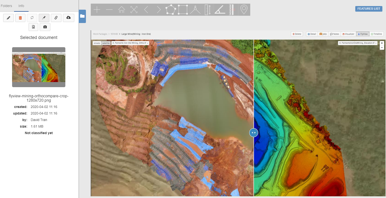 Optelos Software - Track Changes Over Time - Visualize and compare Orthomosaic maps and overlay detail maps.  Powerful OrthoCompare feature allows you to compare Orthomosaic maps to detect changes over time and perform audits. Overlay maps to visualize site progress.