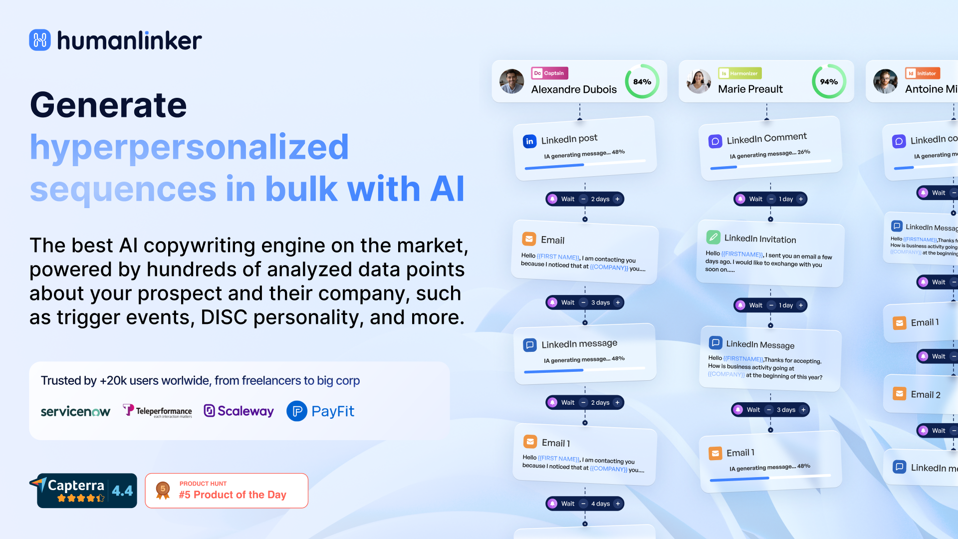 Humanlinker screenshot: Generate Hyperpersonalied sequences in bulk with AI