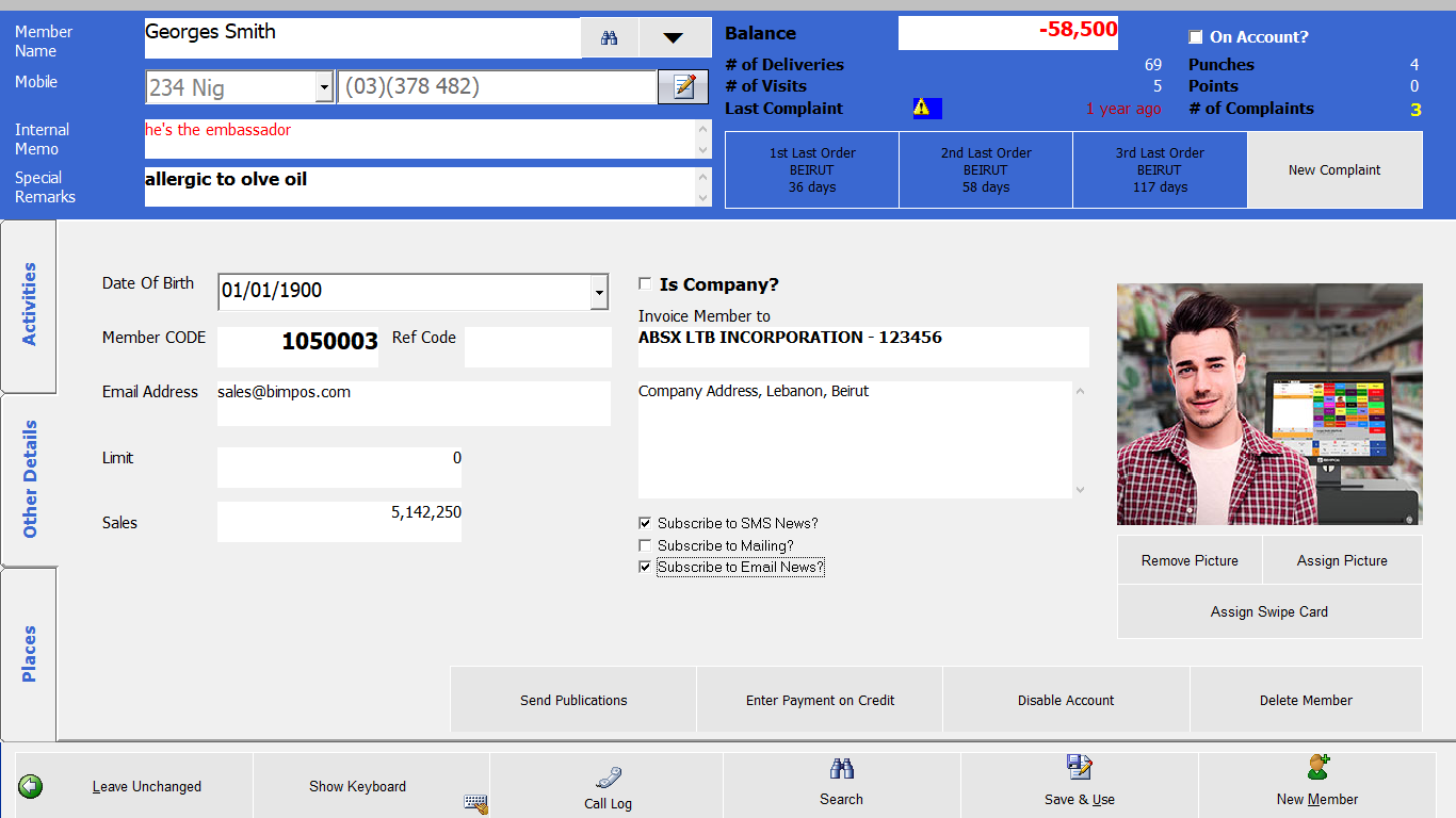 CRM Interface for Wholesale, delivery, retail