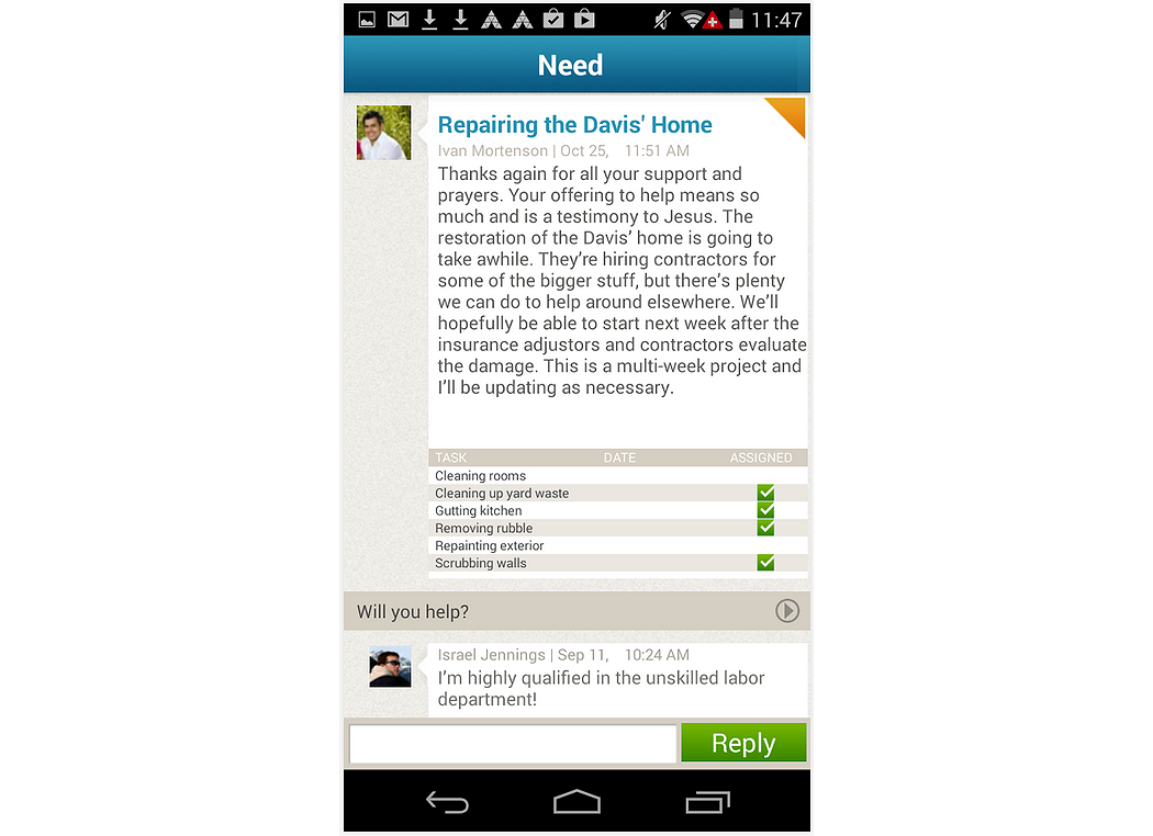 Volunteer coordination on mobile