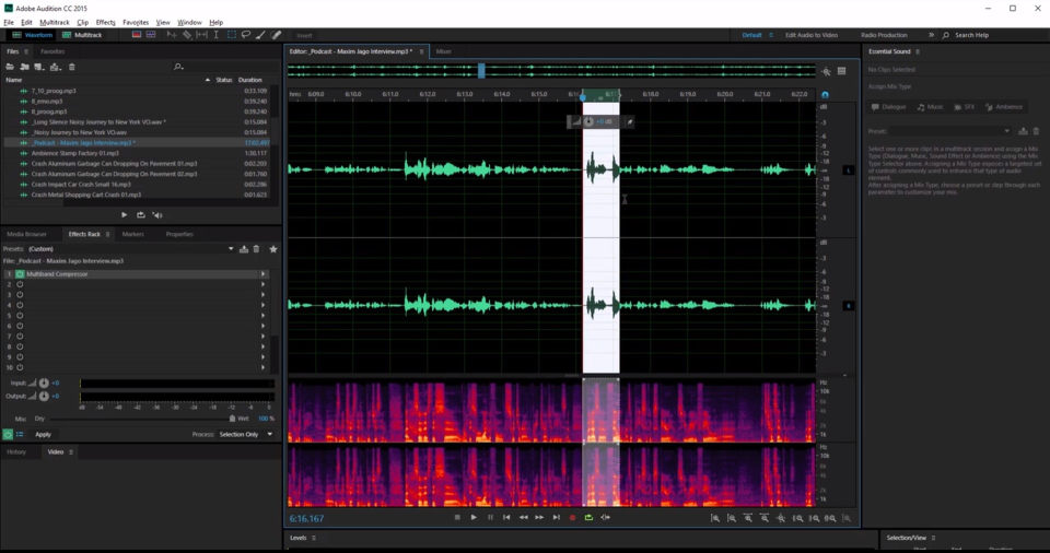 Adobe Audition Software - Adobe Audition Essential Sound panel