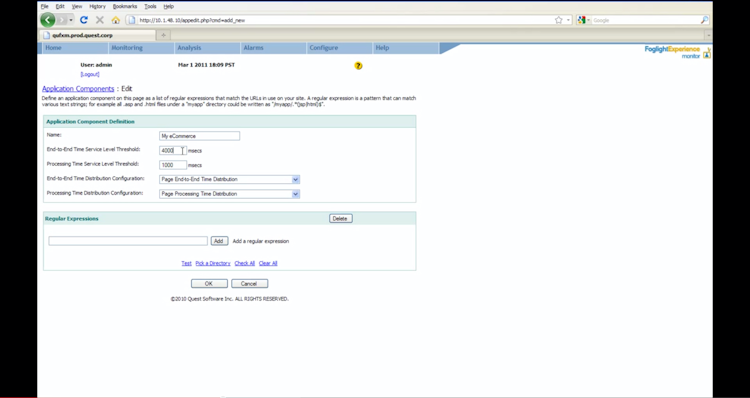 Foglight screenshot: QuestFoglight-ApplicaionPerformanceMonitoring-ApplicationComponents
