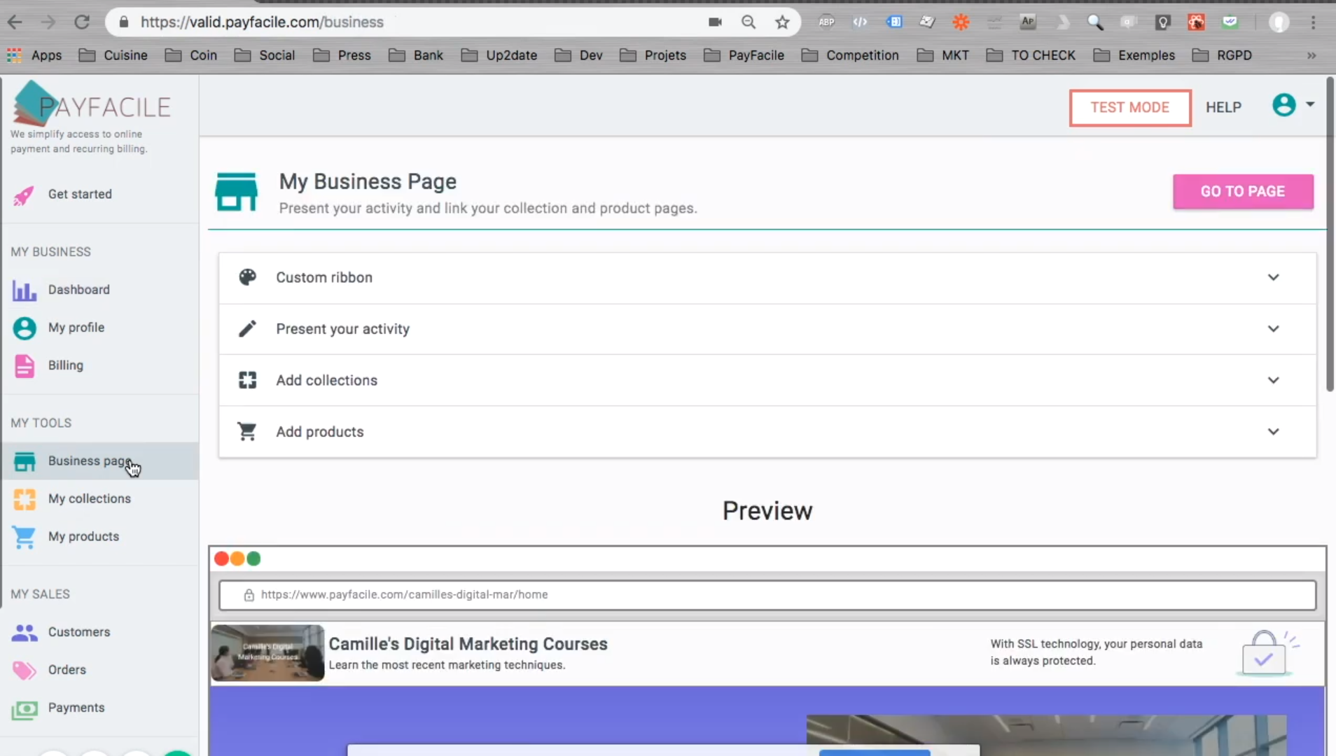 Payfacile business page