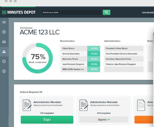 Minutes Depot screenshot: Minutes Depot dashboard