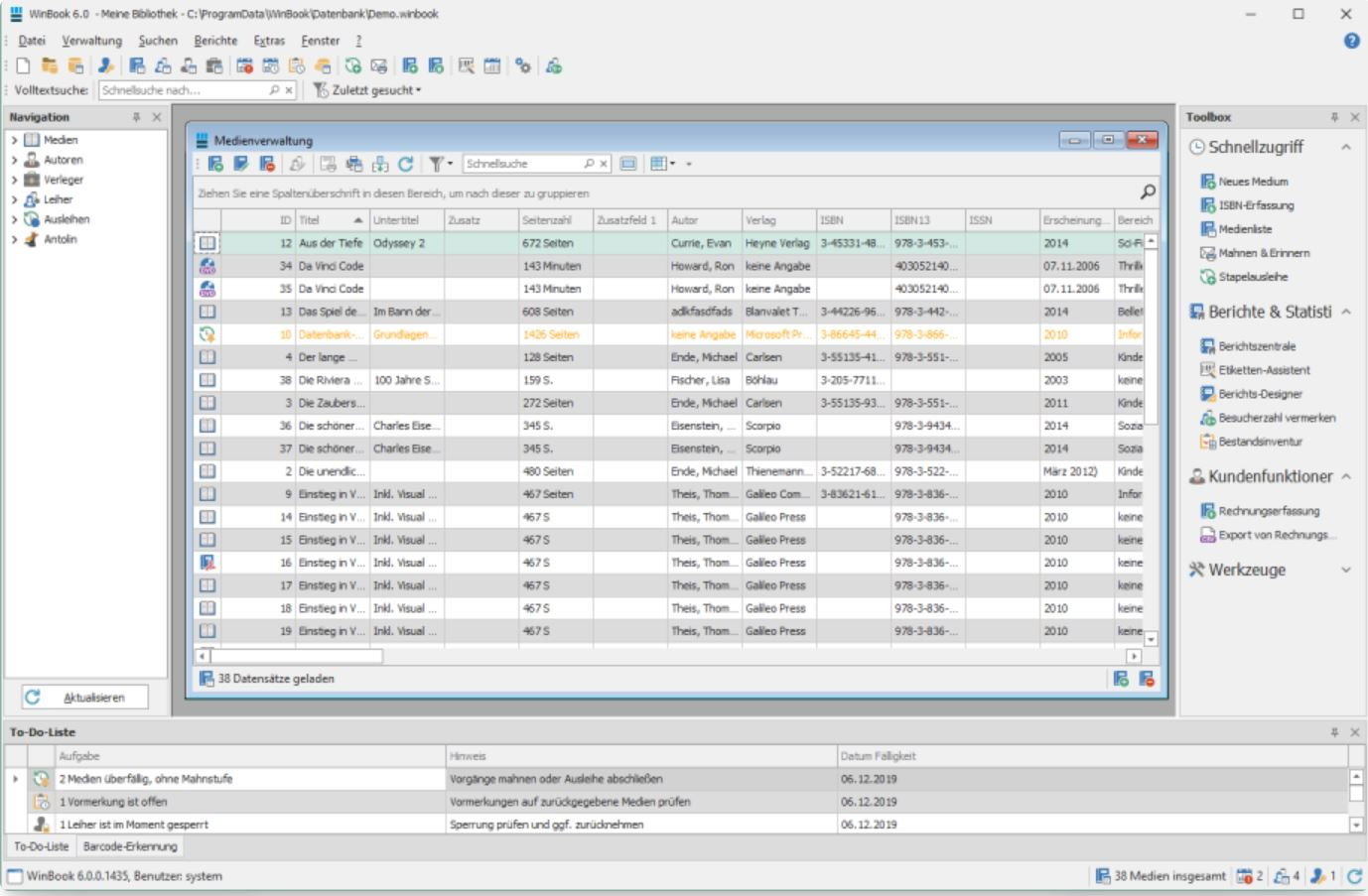 WinBook screenshot: WinBook media management