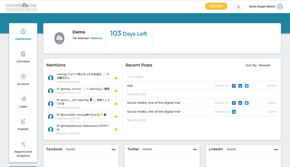 CloudSocial dashboard