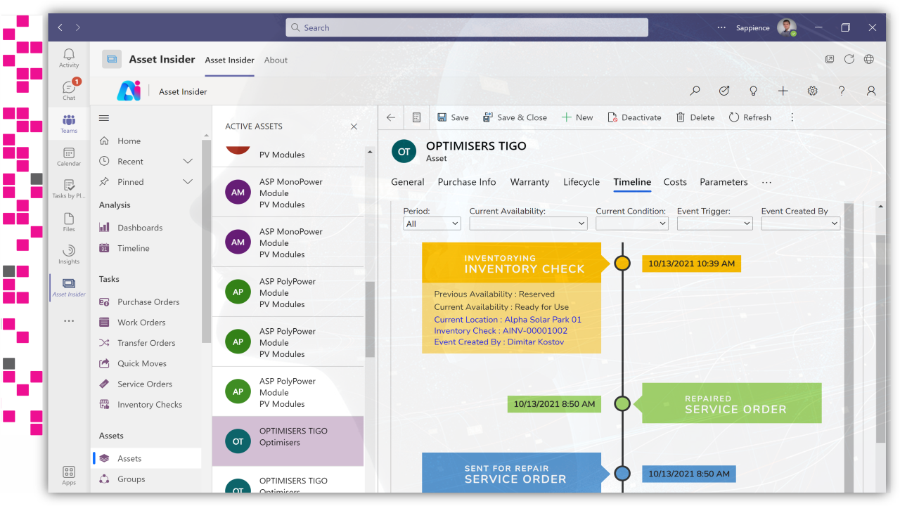 Access Asset Insider in Microsoft Teams to monitor maintenance, repair, and operations tasks. Oversee priority asset management activities across your enterprise and receive/send notifications in real-time.Access Asset Insider in Microsoft Teams to monito