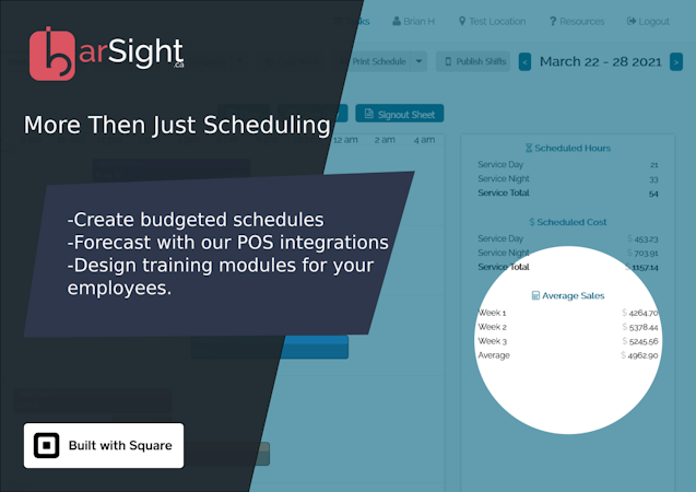 BarSight screenshot: Create budgeted schedules, with sales forecasting built right in.  With employee overtime and availability validations as well, you'll be sure your schedule is on target.
