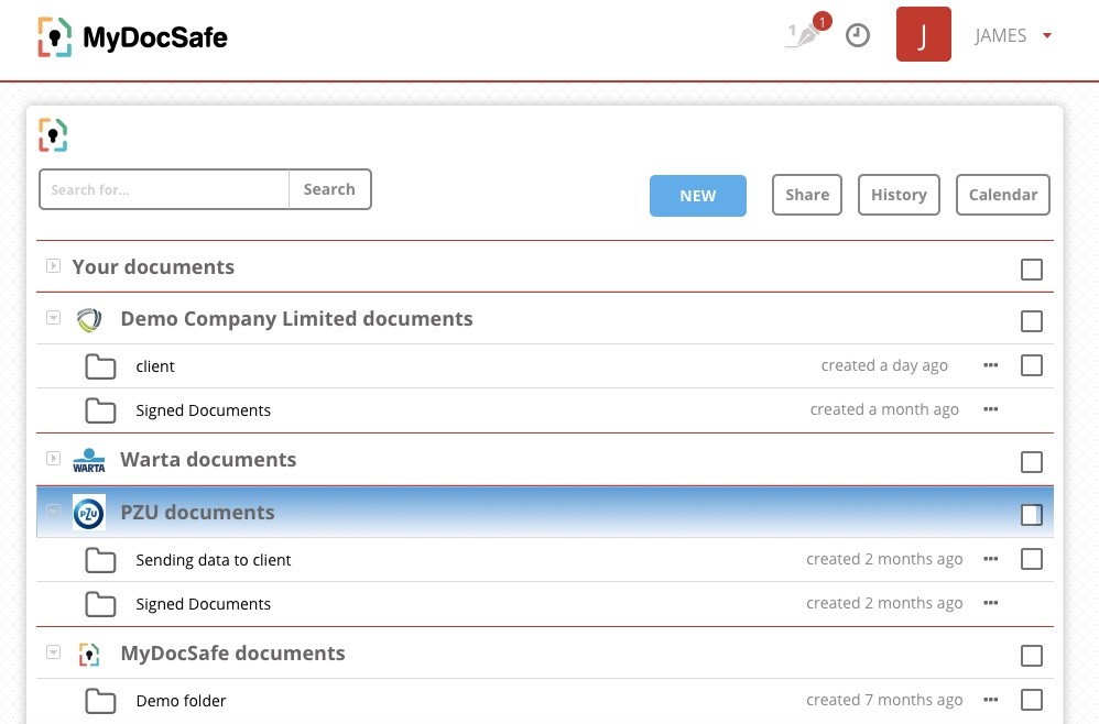 MyDocSafe Software - client portal