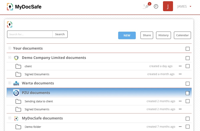 MyDocSafe screenshot: client portal