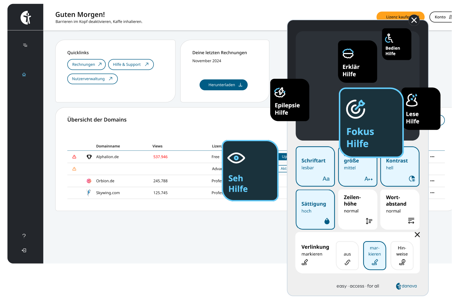 danova Assistant screenshot: danova Assistant dashboard