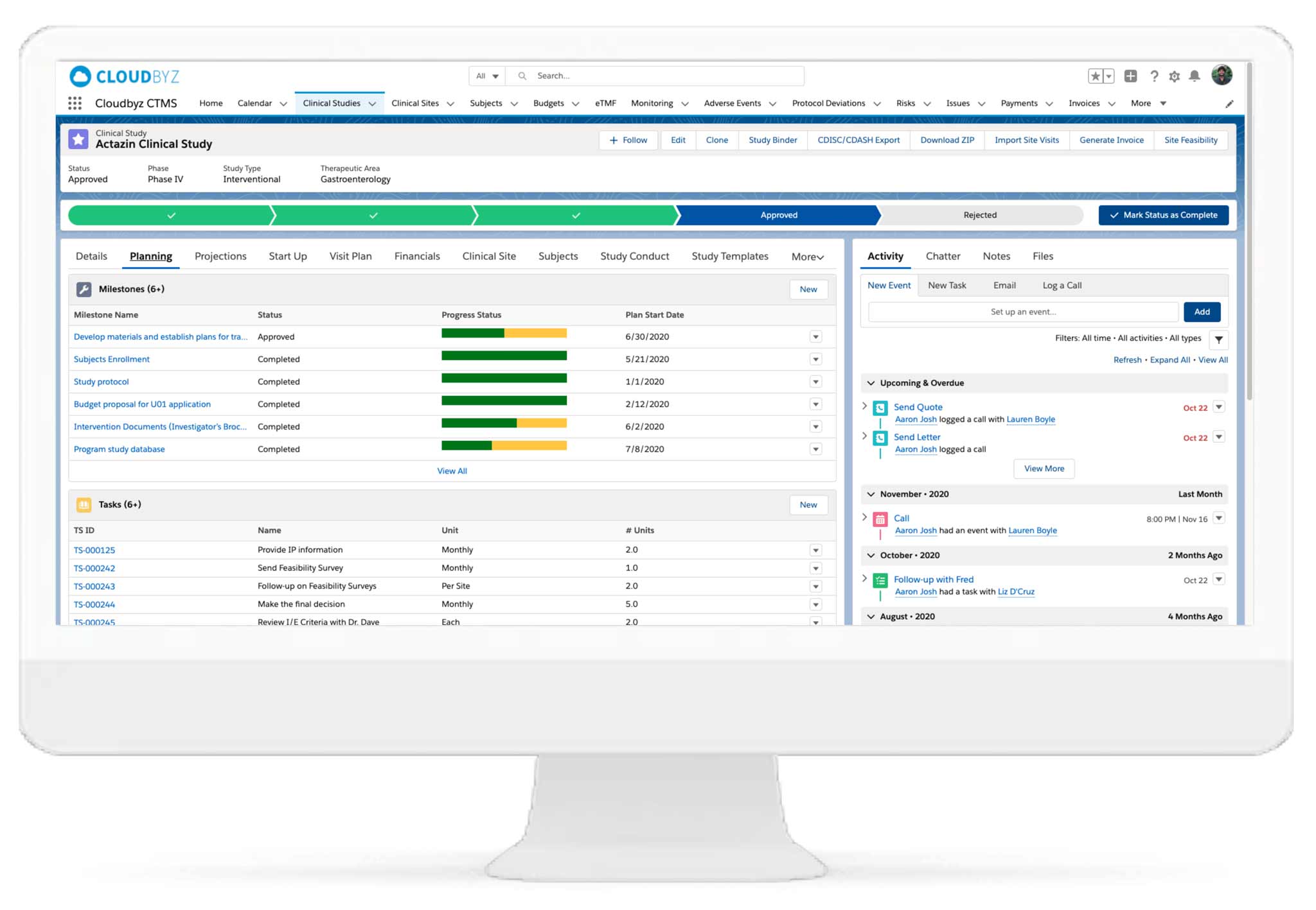 Cloudbyz CTMS screenshot: Project and Study Management