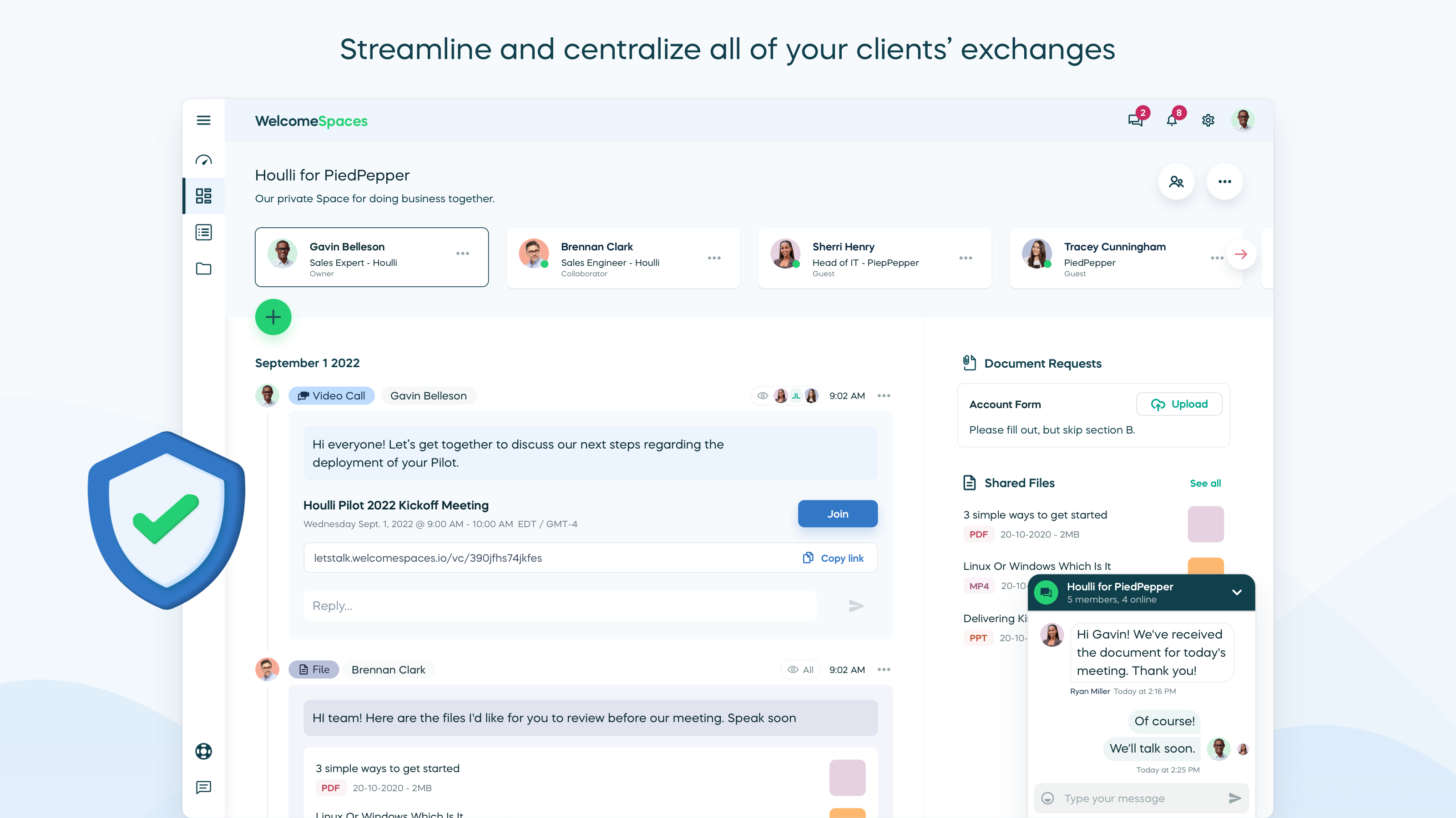WelcomeSpaces screenshot: Offer each of your clients their own private portal. A Space where you can both meet, share and stay connected.