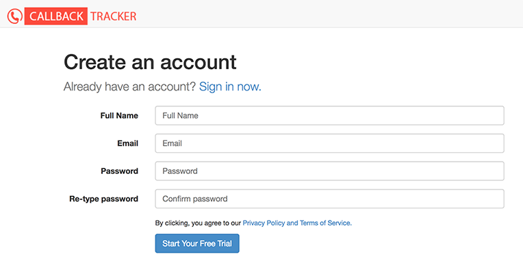 Callback Tracker Software - Callback Tracker promises a straightforward account signup process with a 14-day free trial available
