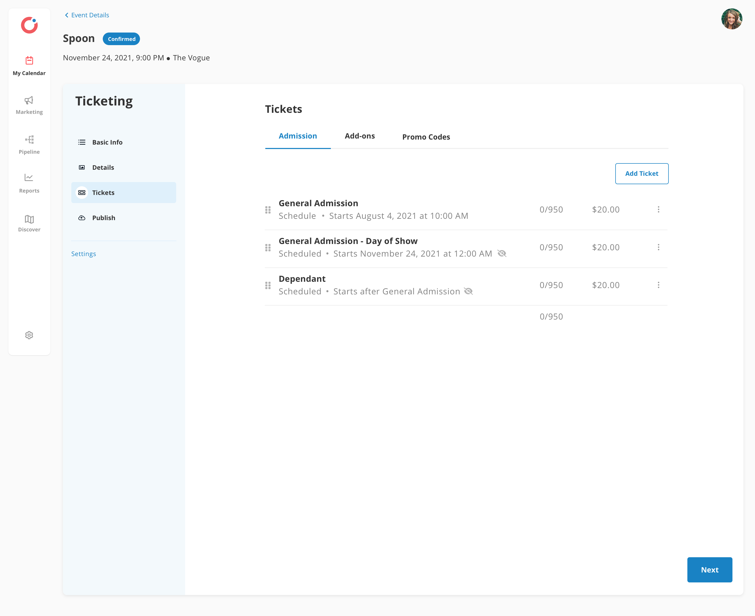 Opendate screenshot: Simplified ticket creation.