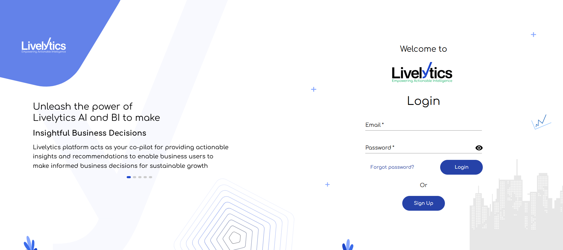Livelytics screenshot: Livelytics login