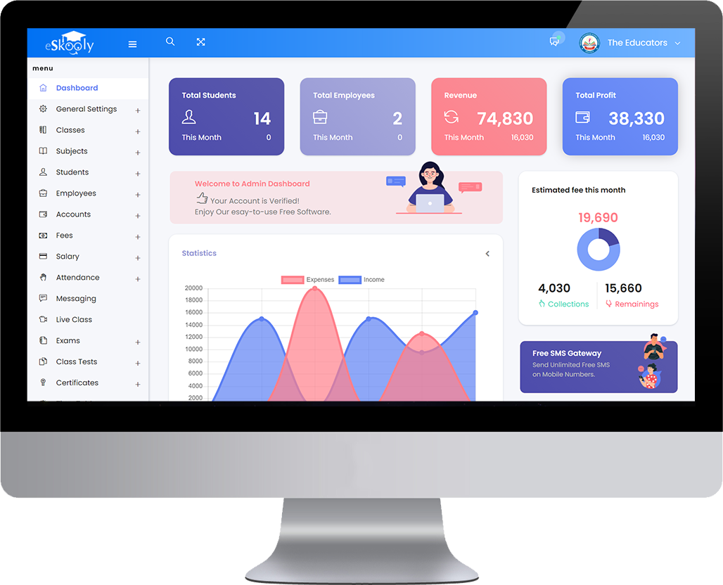 eSkooly screenshot: eSkooly dashboard