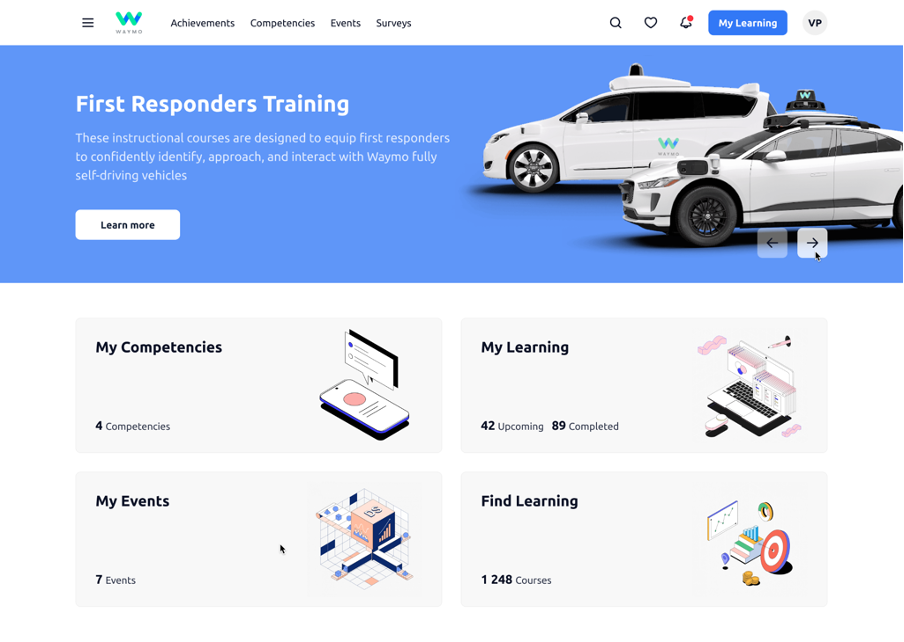 My Learning Hub Software - User dashboard