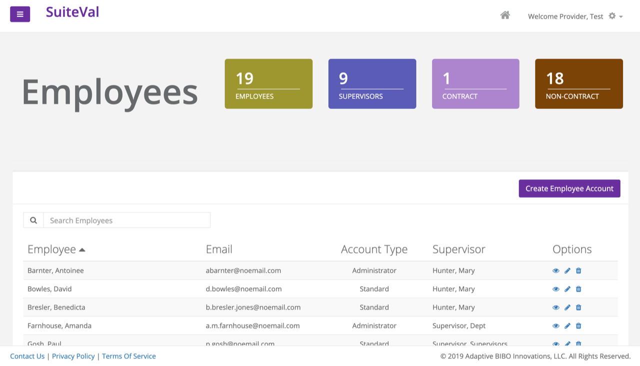 SuiteVal employee accounts screenshot