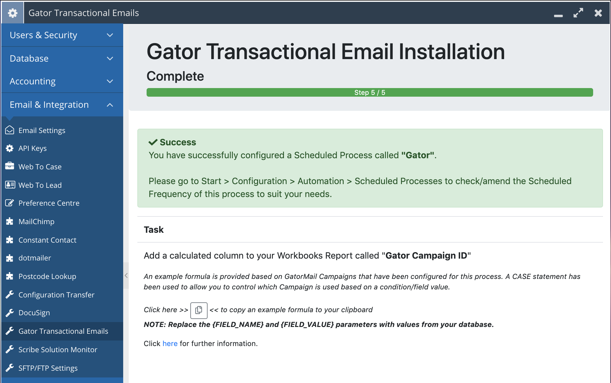 Workbooks GatorMail screenshot: GatorMail transactional emails