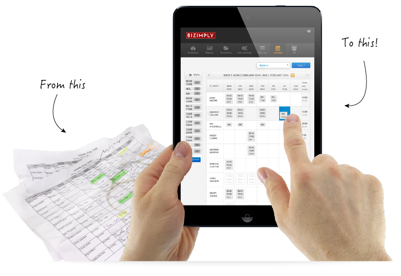 Bizimply Software - Users can drag and drop shifts onto the schedule