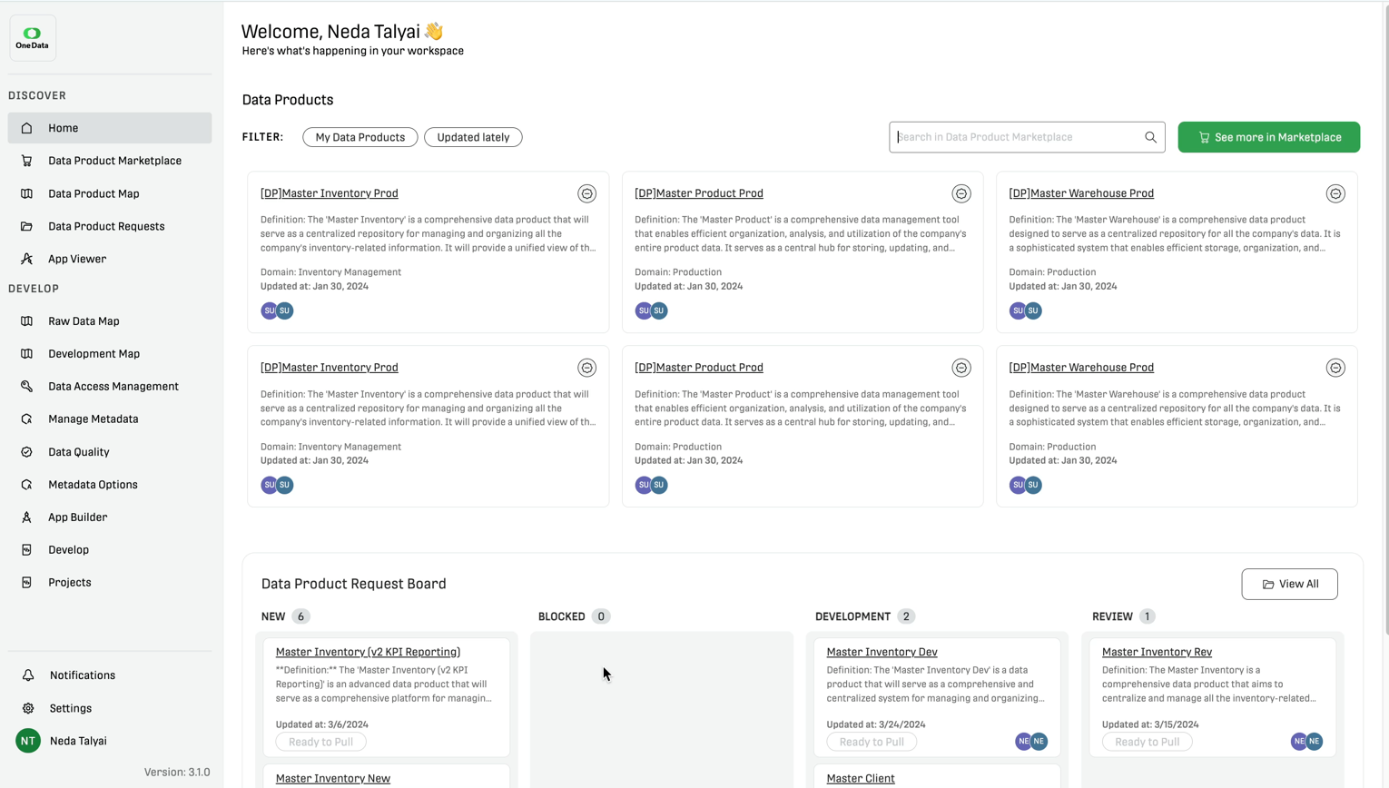 One Data Software - Data Experts & Business Users with can find, access, use, and repurpose data products in the Data Product Marketplace to drive business ideas and outcomes collaboratively