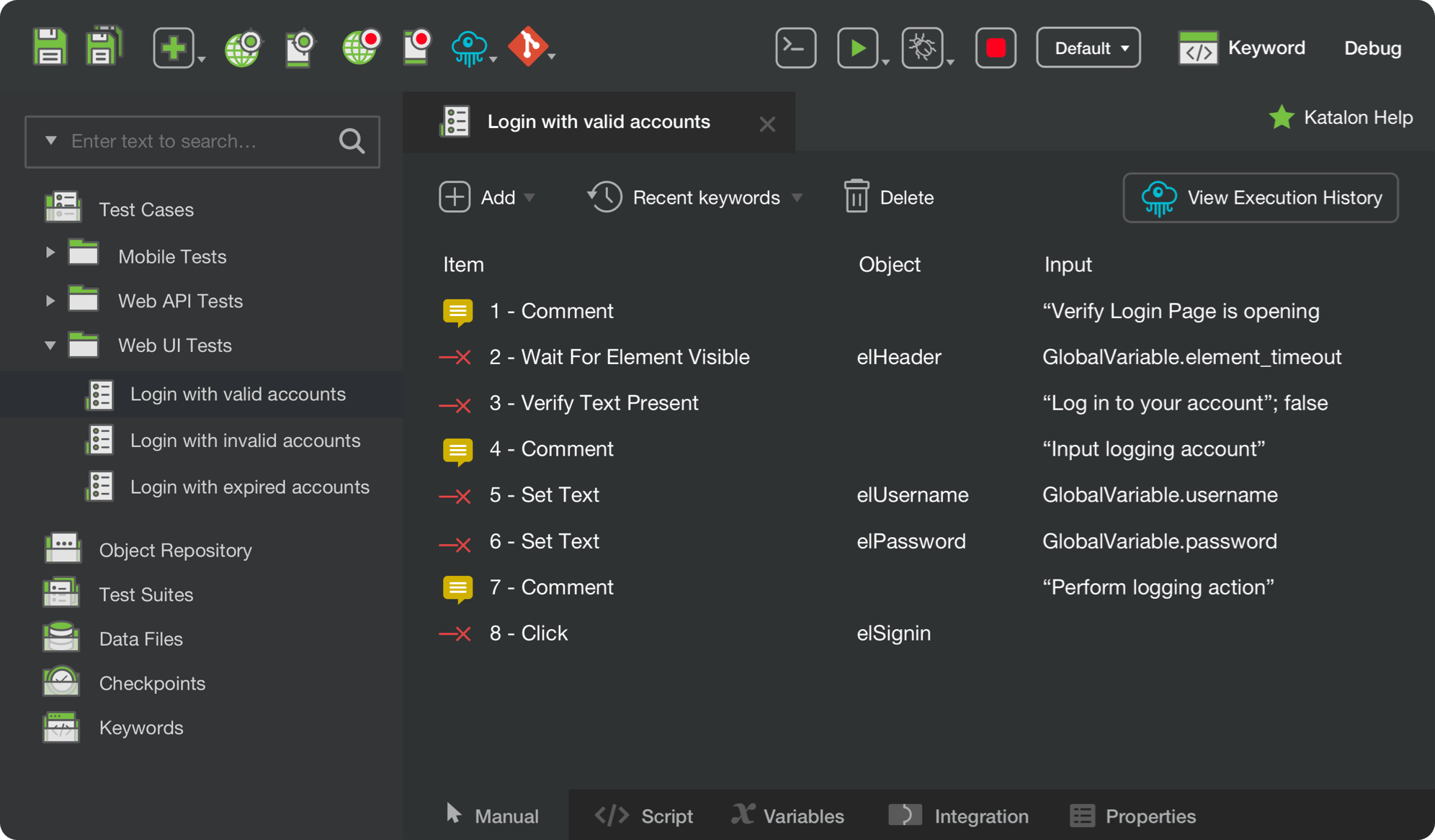 Katalon Studio login accounts