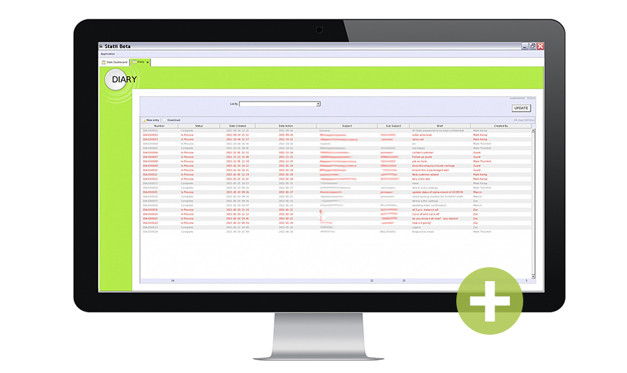 Statii Software - The Diary enables communication between users that can be document specific or general