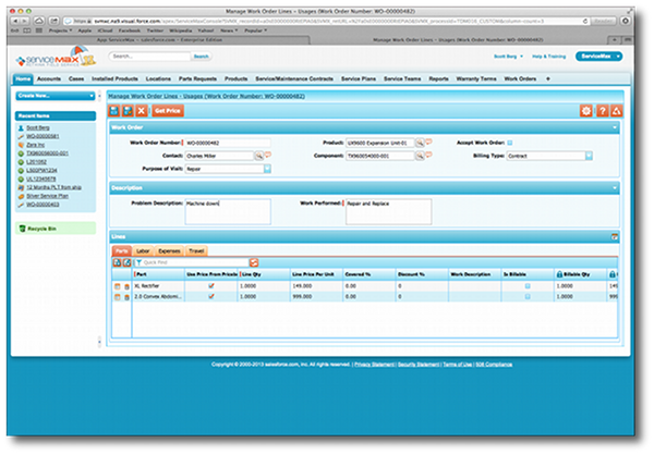 Overview and detail acreen on ServiceMax