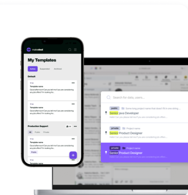 MakeDeal screenshot: MakeDeal search data and templates