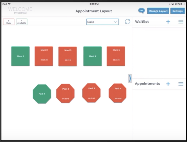 WELCOME screenshot: Configure the salon floor plan, chairs, and stylist stations in just a few minutes