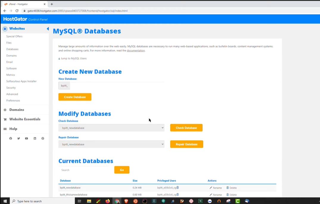 HostGator MySQL database management