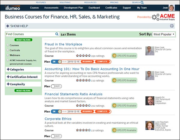 Illumeo LMS screenshot: Illumeo provide a catalog of hundreds of professional courses