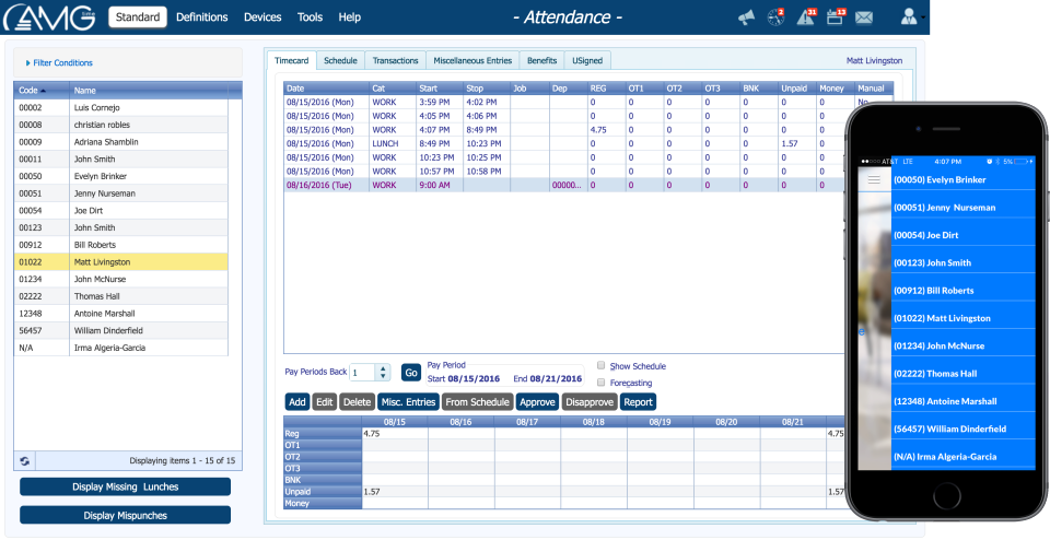 AMGtime Software - Time card