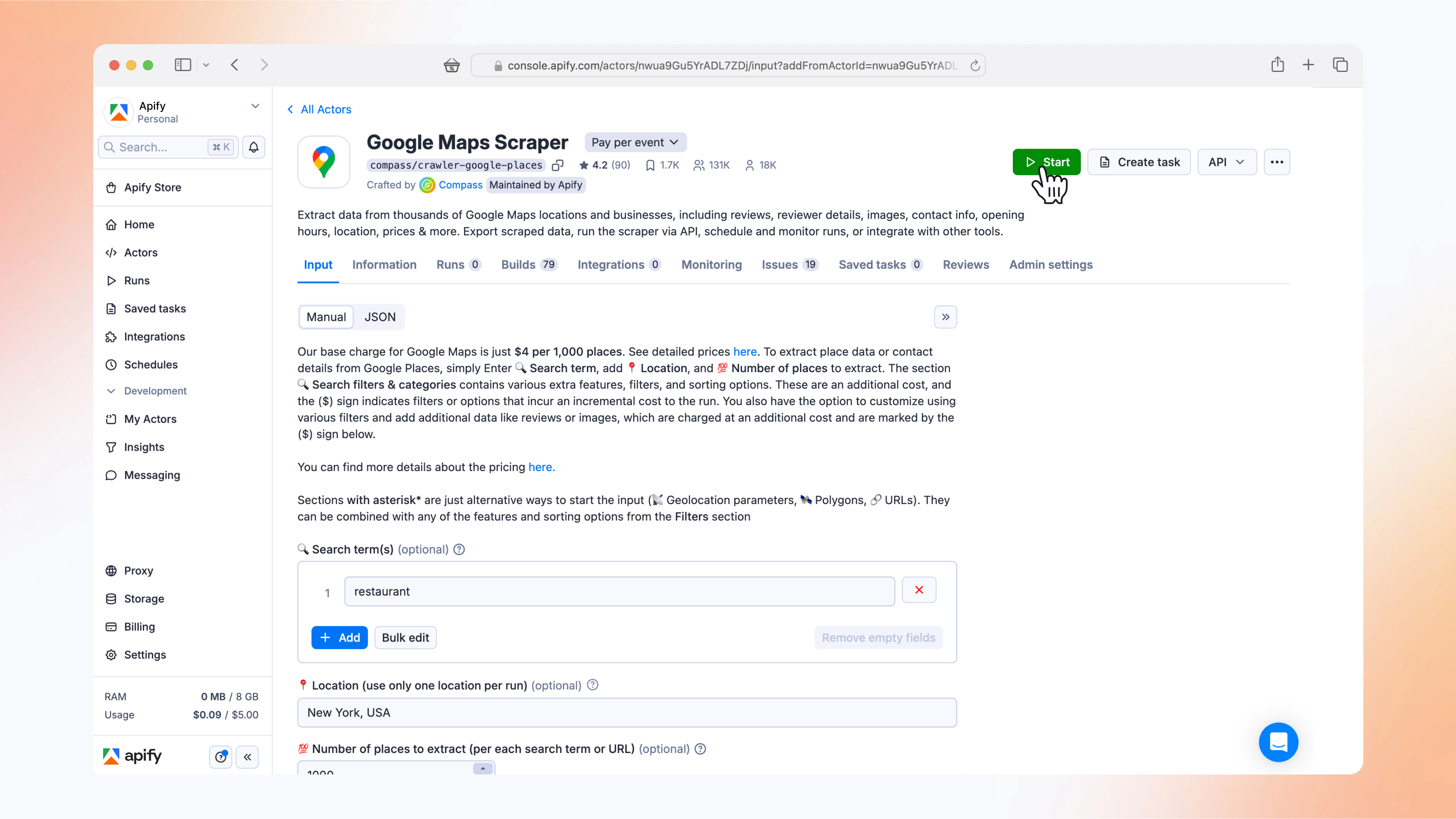 Apify Software - Actors feature an auto-generated UI. Configure what you need, run it, get your data. No coding required.