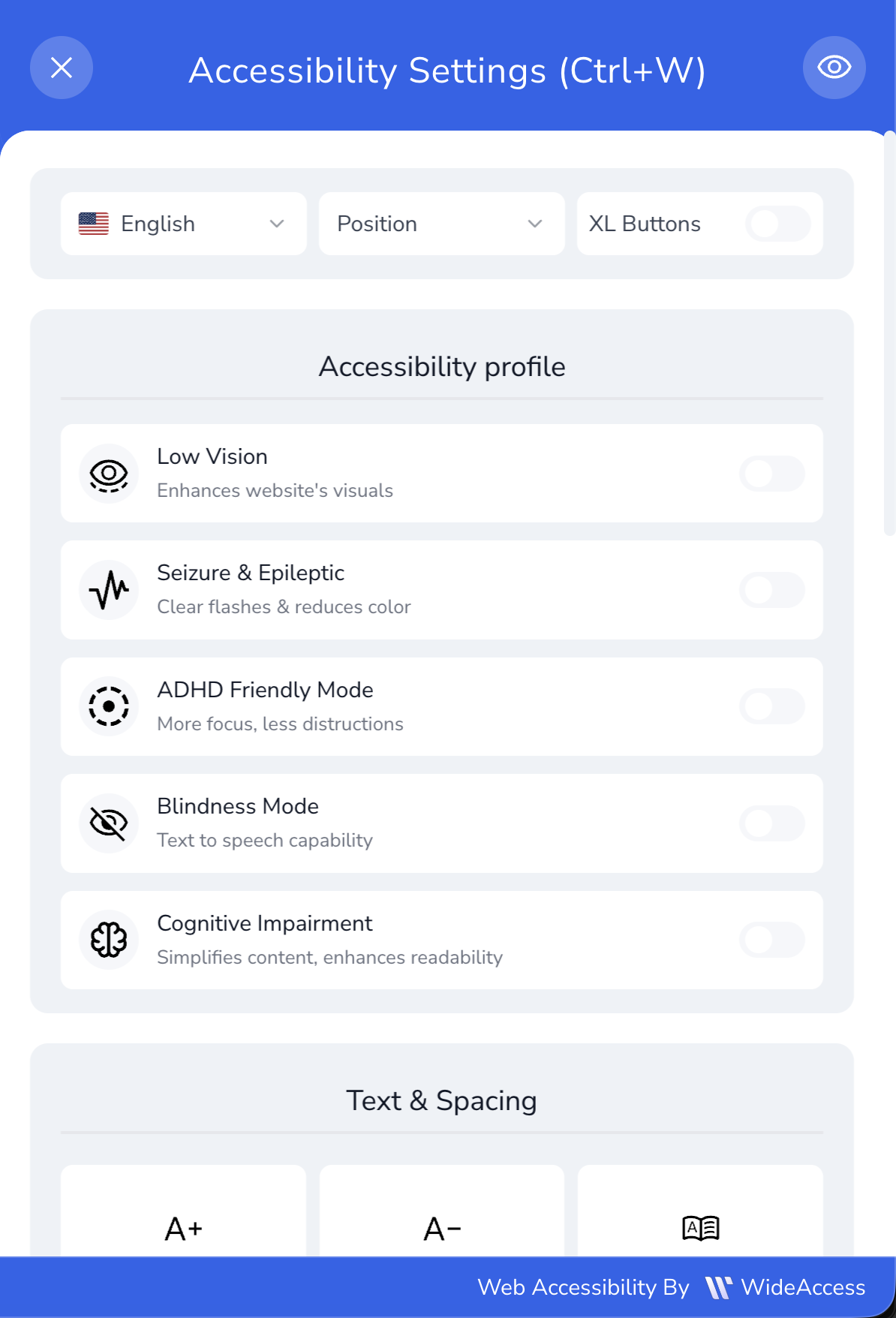 WideAccess screenshot: WideAccess web accessibility widget