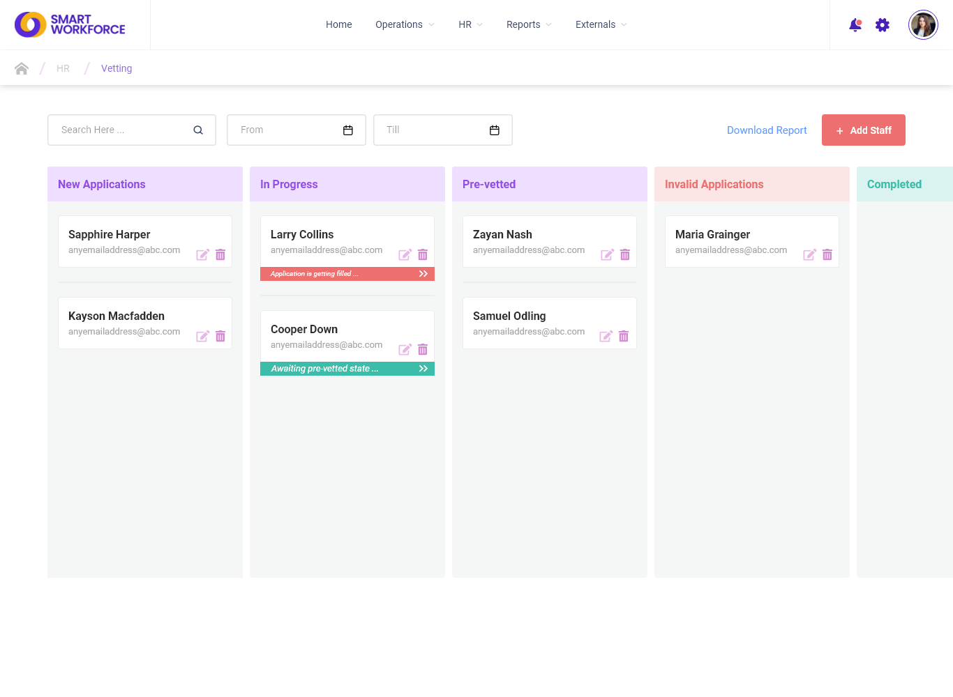 Smart Workforce screenshot: BS7858 Staff Vetting