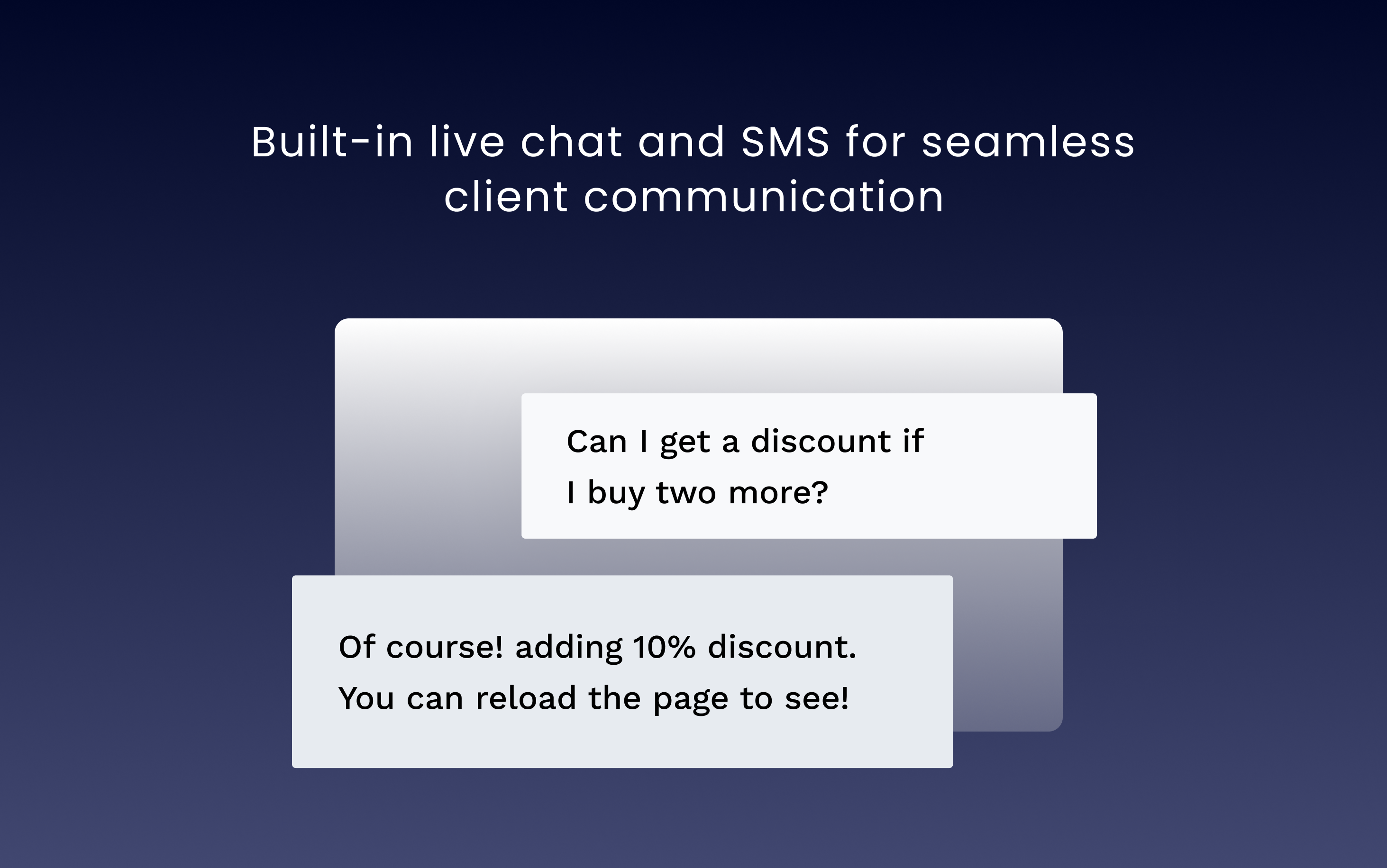 Centralize customer communication with QuoteMachine's SMS & email tool. Take your customer service to a new level with built-in chat on all sales documents to allow you to stay connected with your clients and react quickly to their needs.