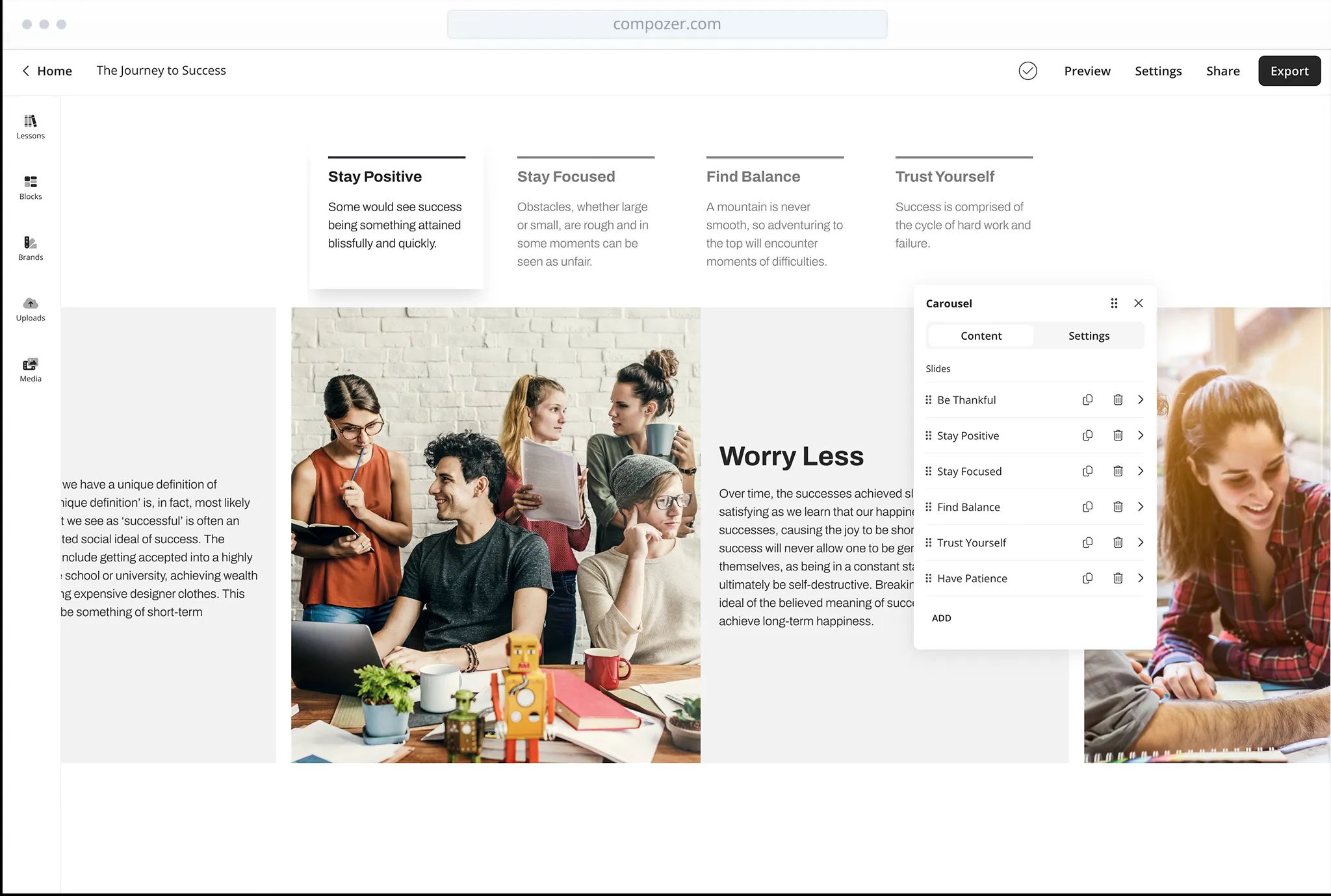 Compozer screenshot: Choose from an extensive library of designer templates. Customise and make it your own.