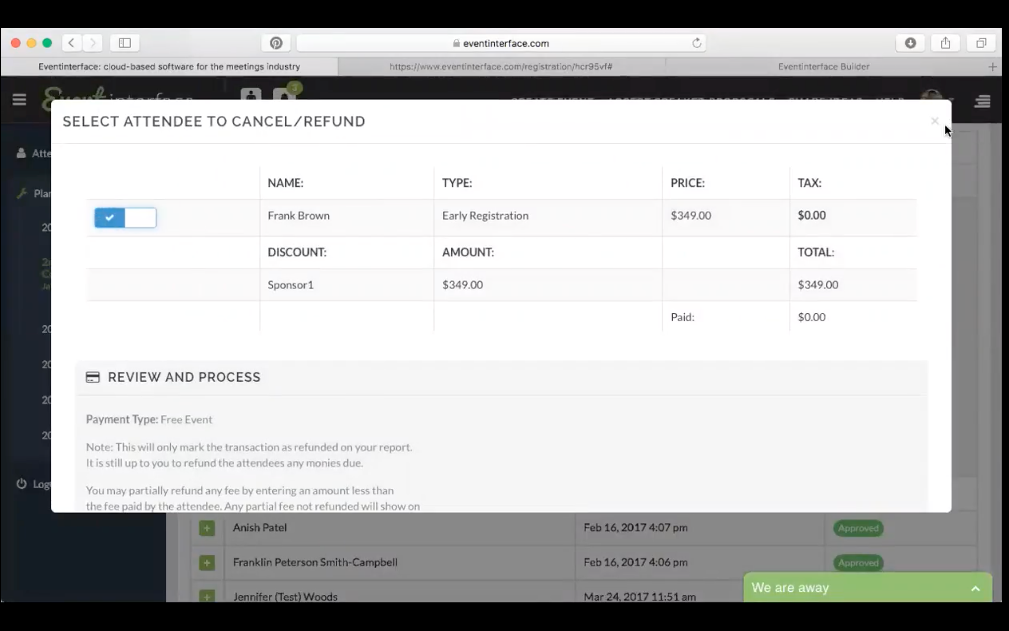 EventInterface Software - Cancel/refund reservations