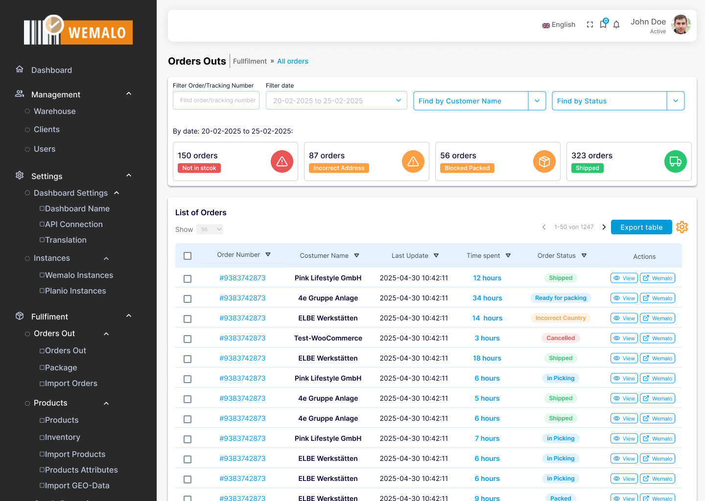 WEMALO screenshot: WEMALO dashboard 