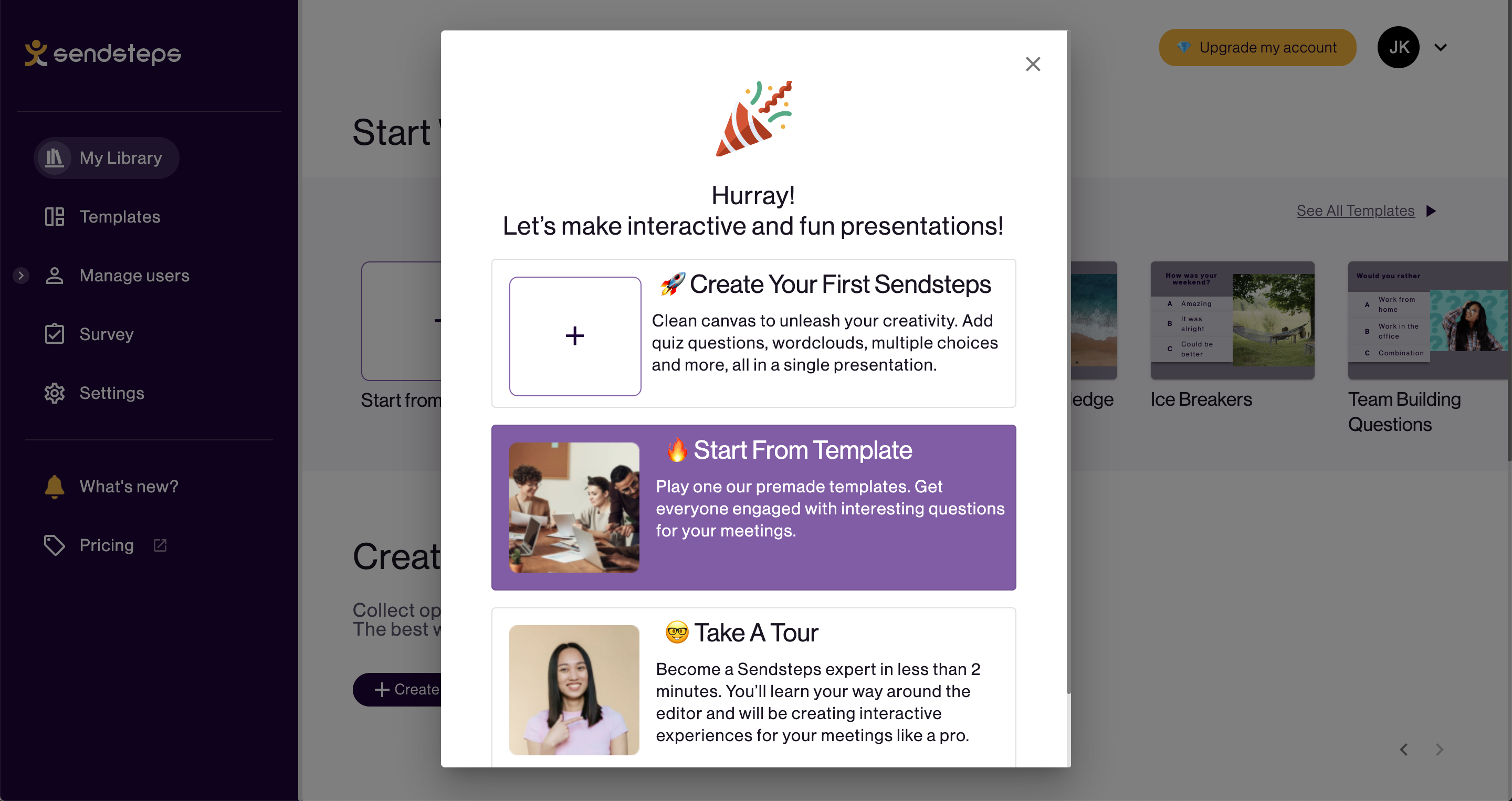 Sendsteps screenshot: Sendsteps web app